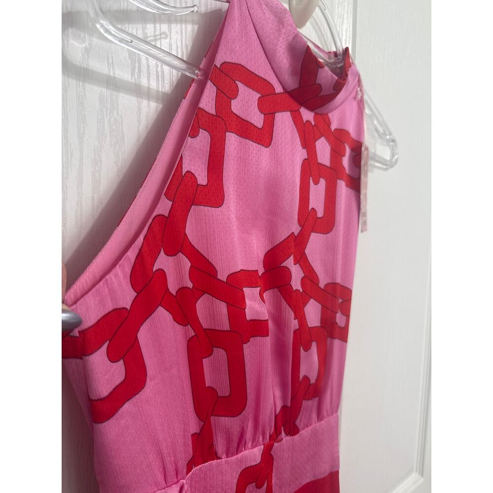 Traffic People NWT Pink/Red Chain Print Halter Jumpsuit Wide Leg Medium Resort - Picture 6 of 13
